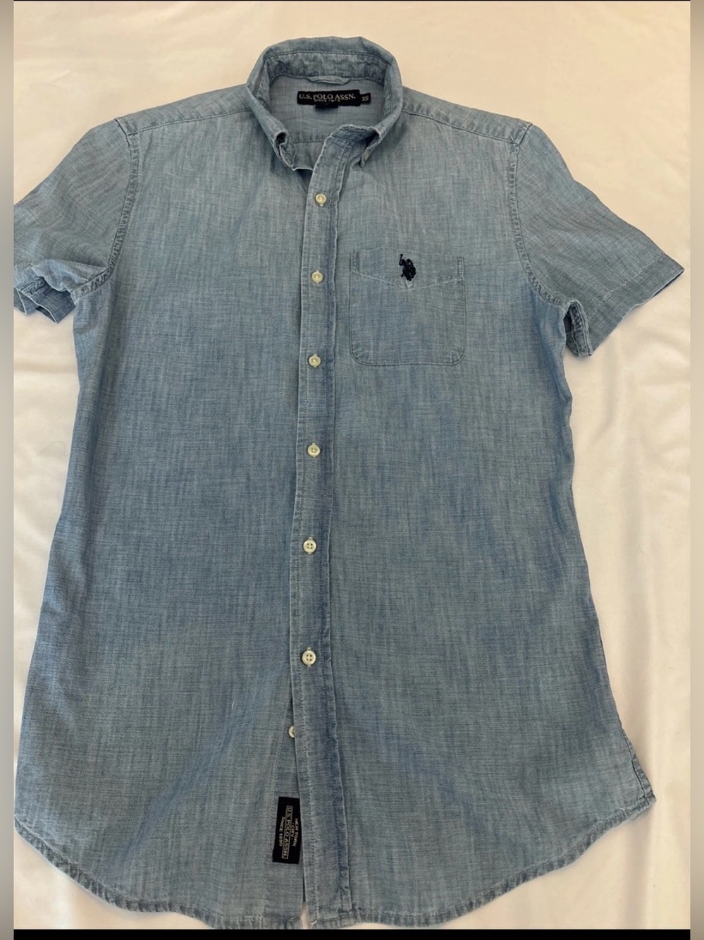 U.S. Polo Assn Men’s Light Blue Denim Short Sleeve Cotton Button-Down Shirt - XS